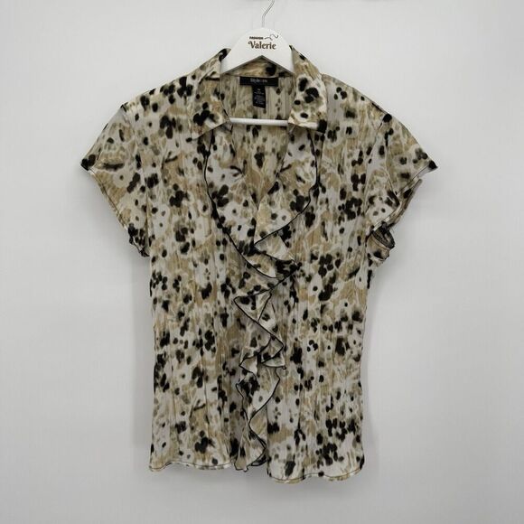 Style & Co Cheetah Print Ruffle Button Front Blouse Top Size 10 Y2k Style - Picture 1 of 9